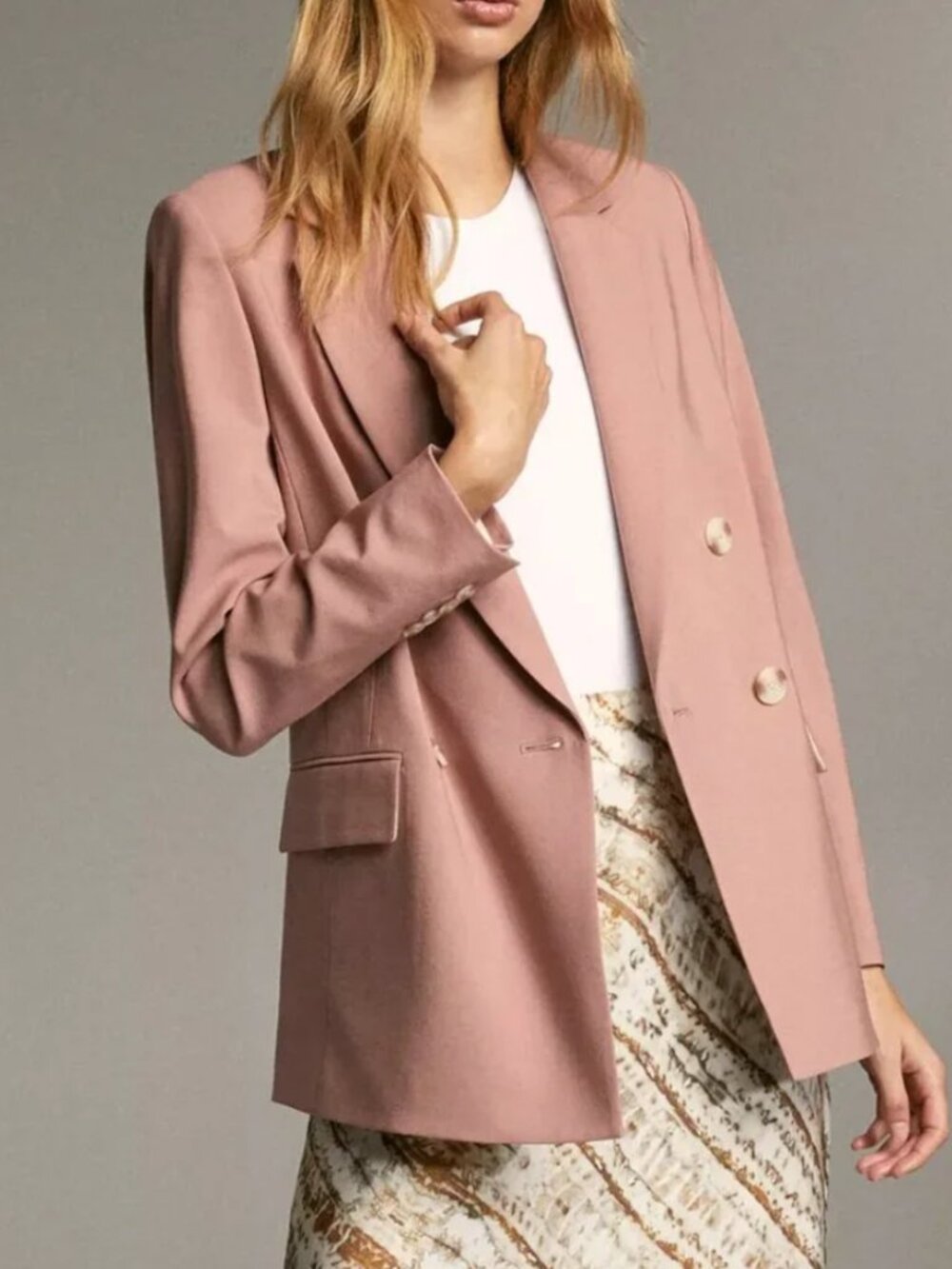 Babaton Aritzia Leonard Italian Virgin Wool Double Breasted Blazer Dusty Rose